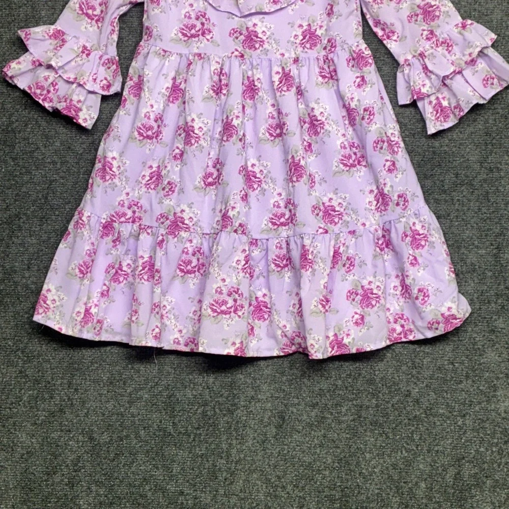 Janie and Jack Girls Purple Chiffon Floral Rose Ruffle Tiered Dress 8 Cottage
